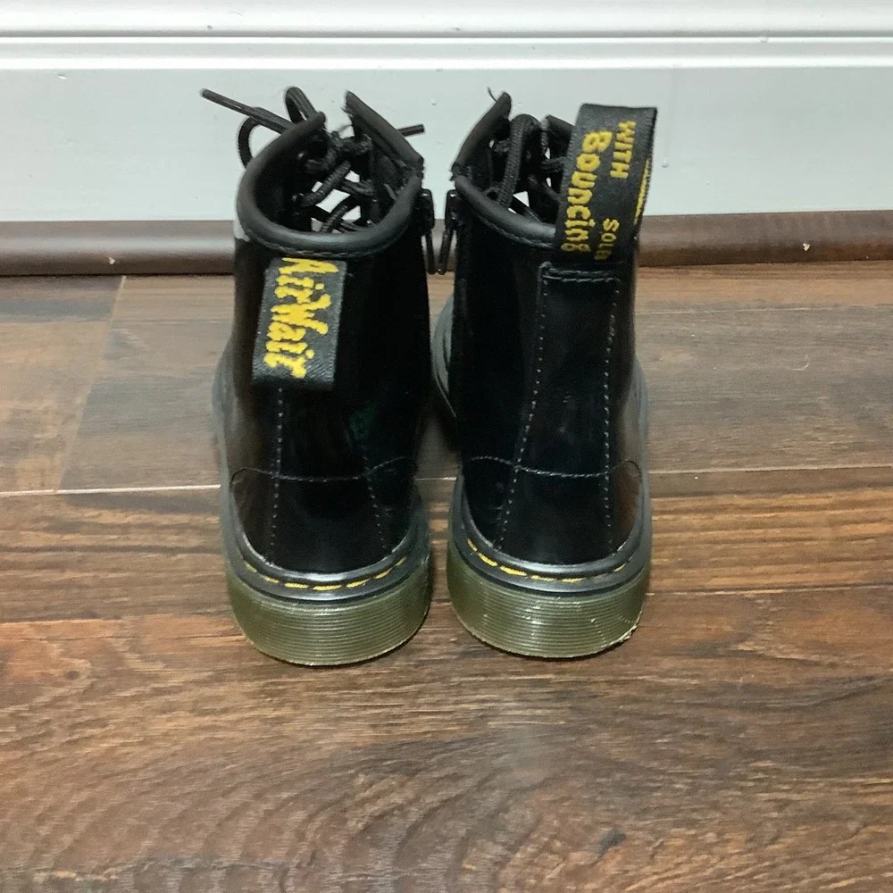 Dr. Martens 1460 J Kids Black Patent Leather Lace Up Zip Combat Boots Size 1 US